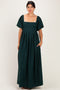 Hunter Green Square Neck Puff Sleeve Maxi Dress