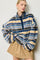 Blue Printed Fleece Oversized Half Zip Pullover