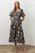 Black Floral Square Neck Puff Sleeve Midi Dress