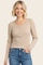 Camel Pinstriped Scoop Neck Henley Top