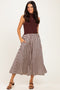 Brown Sleeveless Mock Neck Contrast Striped Skirt Midi Dress