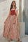 Crimson Striped Colorblock Denim Contrast Maxi Dress