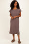 Brown Short Sleeve Ribbed Maxi Dress
