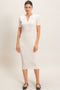 Cream Ribbed Striped Collared Midi Dress