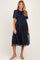 Dark Navy Floral Mesh Smocked Maternity Midi Dress