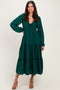 Hunter Green Tiered Long Sleeve V-Neck Maxi Dress