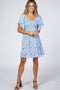 Blue Floral Smocked Ruffle Dress