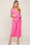 Pink Sleeveless Button Front Maternity Cropped Jumpsuit