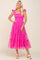 Fuchsia Smocked Mesh Ruffle Accent Midi Dress