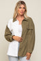 Olive Color blocked Courdoroy Button Down Top