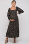 Black Floral Smocked Long Sleeve Maternity Maxi Dress