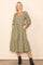 Olive Gingham Long Sleeve Midi Dress