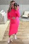 Pink Ribbed Mock Neck Long Sleeve Maternity Midi Dress