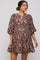 Brown Floral 3/4 Sleeve Maternity Dress