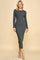 Charcoal Ribbed Fitted Long Sleeve Midi Dress