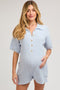 Light Blue Sweater Knit Front Button Maternity Romper