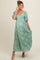 Light Olive Embroidered Leaf Print Striped Maternity Maxi Dress