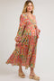 Orange Button Front Ruffle Maternity Midi Dress