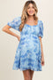 Blue Floral Puff Sleeve Maternity Mini Dress