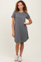 Charcoal French Terry Cuffed Short Sleeve Dress