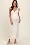 Cream Knit Deep V-Neck Maternity Maxi Dress