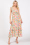 Ivory Watercolor Floral Ruffle Accent Midi Dress