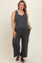 Charcoal Ribbed Button Front Sleeveless Plus Maternity Jumpsuit