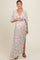 Cream V-Neck Smocked Waist Short Sleeve Maternity Maxi Dress