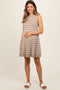 Mocha Striped Pleated Maternity Dress