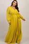 Yellow Chiffon Long Sleeve Plus Maxi Dress