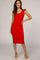 Red Flounce Sleeve Ribbed Dress