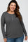 Charcoal Ribbed Button Front Long Sleeve Plus Top