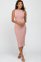 Mauve Twist Back Accent Ribbed Midi Dress