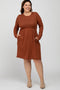 Rust Ribbed Long Sleeve Plus Dress