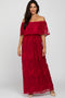BurgundyLace Overlay Off Shoulder Flounce Maxi Dress