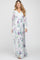 White Floral Chiffon Long Sleeve Pleated Maternity Maxi Dress