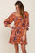 Navy Rust Floral Puff Sleeve Mini Dress