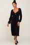 Black Pleated Front Cutout Back Tie Midi Dress
