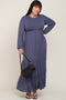 Blue Long Sleeve Tiered Plus Maxi Dress