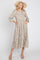 Beige Floral Button Front Long Sleeve Tiered Midi Dress