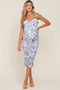 Blue Floral Shoulder Tie Ruched Maternity Midi Dress