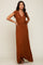 Rust Ribbed Wrapped Front V-Neck Maxi Dress