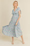 Sky Blue Floral Tiered Floral Midi Dress