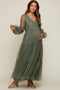 Olive Mesh Overlay Tiered Maternity Maxi Dress