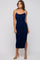 Navy Blue Mesh Ruched Side Slit Midi Dress