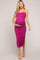 Magenta Mesh Ruched Maternity Side Slit Midi Dress