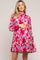 Magenta Floral Ruffle Mock Neck Maternity Dress