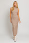 Mocha Checkered Mock Neck Maxi Dress