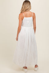 Ivory Embroidered Tassel Tie Maternity Maxi Dress
