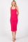 Fuchsia Mesh Ruched Bodycon Midi Dress
